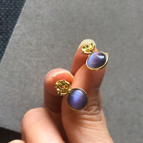 Retro Purple Alloy Opal Earring - Picture 5 of 7